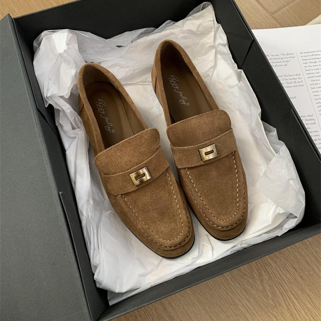 Fashion Bailamos 2024 New Brand Women Flat Shoes Fashion Round Toe Flat Heel Slip On Laofer Shoes Casual Outdoor Gold Buckle Ballerinas