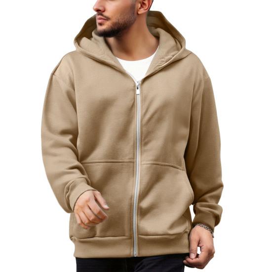 Men Sweatshirt Coat Hooded Long Sleeve Zipper Closure Hoodie Coat with Schoolbag Design Solid