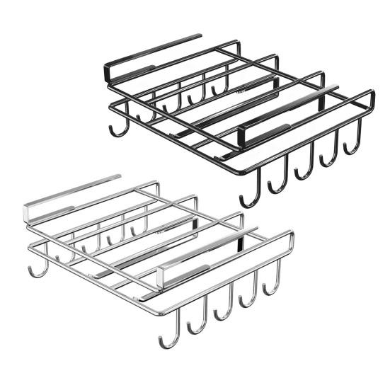 Yousheng Навесная полка под шкаф для хранения с 10 крючками, 2 держателями для полотенец и держателем для разделочной доски, установка без сверления, крючки для кружек и кухонной утвари