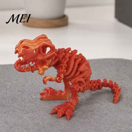 Flexible Dinosaur Figure 3D Printed Figure, Movable Joints Smooth Opening Decoration, Toy Gradient Metallic Texture Mini Bone Accessories Science Gift