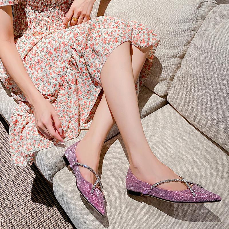 Роскошные туфли Мэри Джейн с пайетками и стразами, женские балетки, элегантные туфли с острым носком, весна-осень, неглубокие, балетки для ходьбы