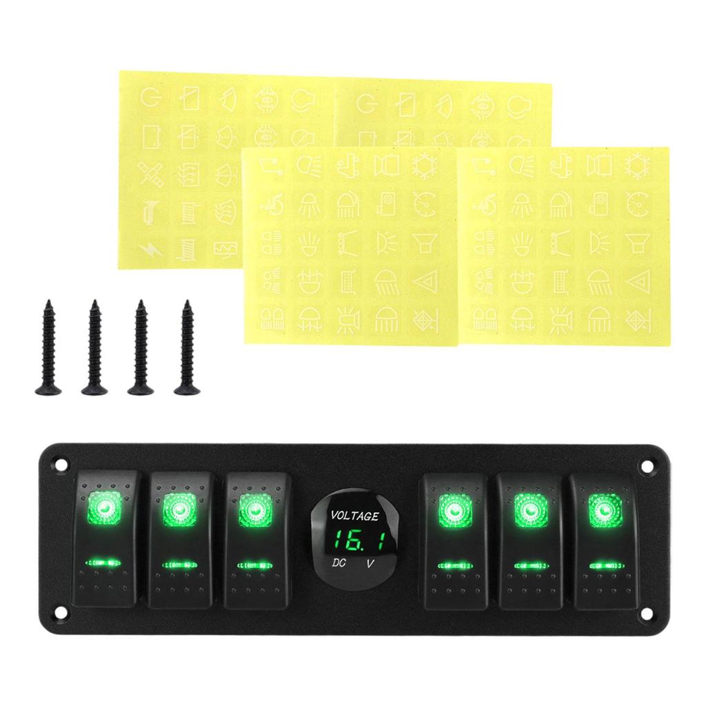 6 Gang Rocker Switch Panel, Voltmeter Premium Waterproof High Performance Versatile Voltage Display for Boats, SUV Cars,