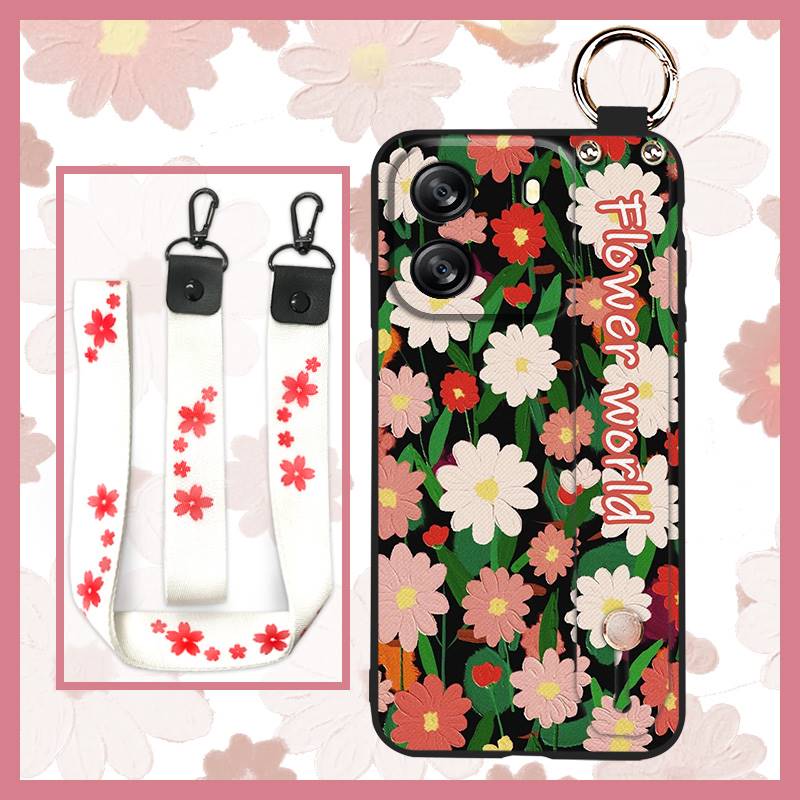 Protective Anti-dust Phone Case For Blackview Wave 6C Kickstand Ring Lanyard Soft Case Phone Holder Anti-knock Flower