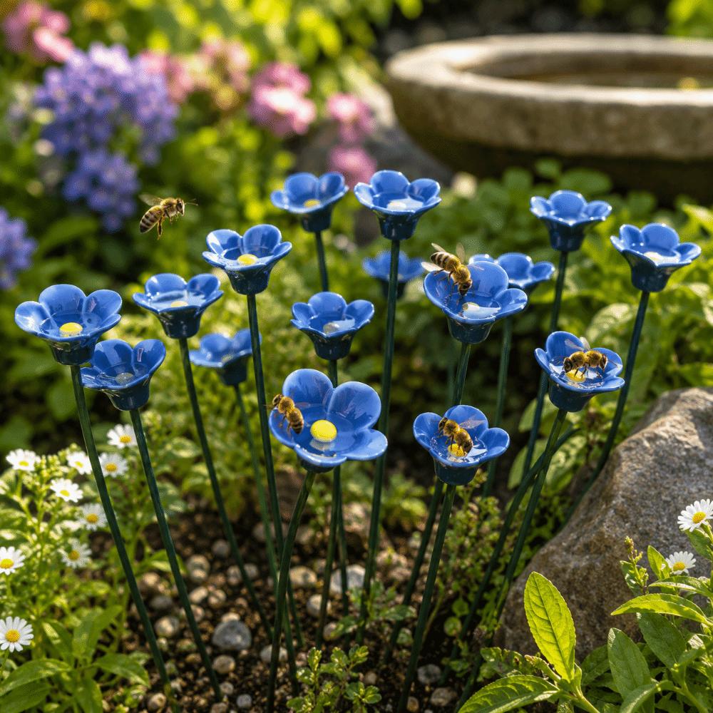 3 pcs Ceramic Insect Drinking Cup Flower Shape Bee Watering Station Artificial Flower Outdoor Decor