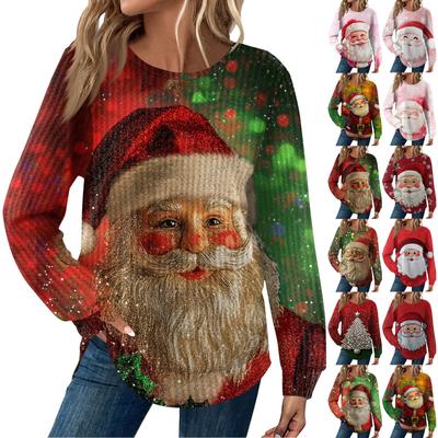 Женская мода Рождественский свободный топ с длинным рукавом и круглым вырезом