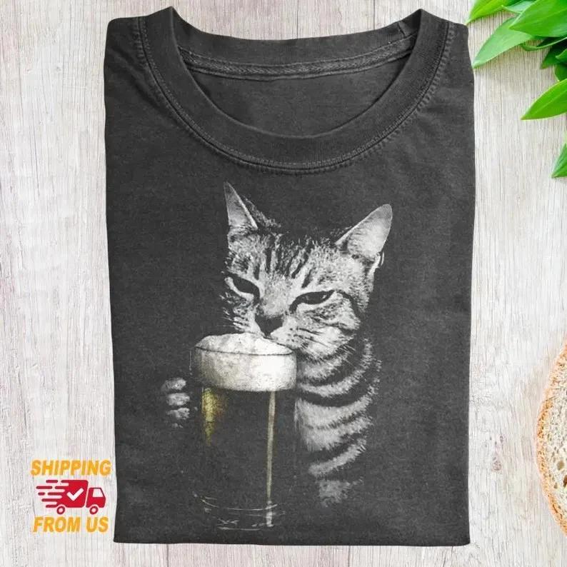 Funny Cat Beer Shirt Drinking Meme Cat Lover Gift Tee