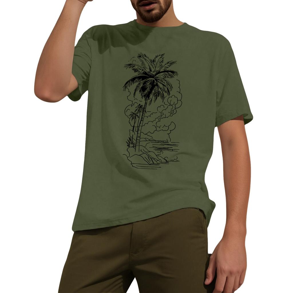 Men's Fashion Printed Round Neck Straight Shoulder Short Sleeve T-Shirt Top