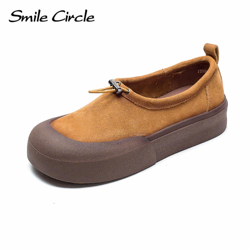 Женские туфли на плоской подошве из натуральной кожи, туфли без шнуровки с круглым носком на толстой подошве, модная удобная повседневная обувь