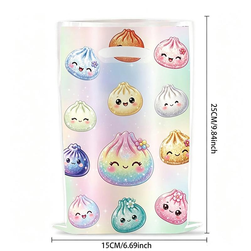 10Pcs Dumpling Theme Party Favor Bags with Handles Reusable Plastic Candy Gift Bags for Wedding Favors Bridal Shower Snack Packaging