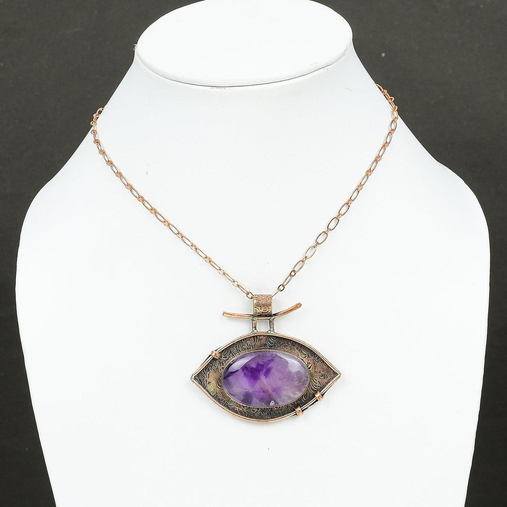 Подвеска со звездным аметистом, медная подвеска, украшения ручной работы в стиле бохо, подвеска из натурального драгоценного камня, медная подвеска в современном стиле, специальный подарок для женщин