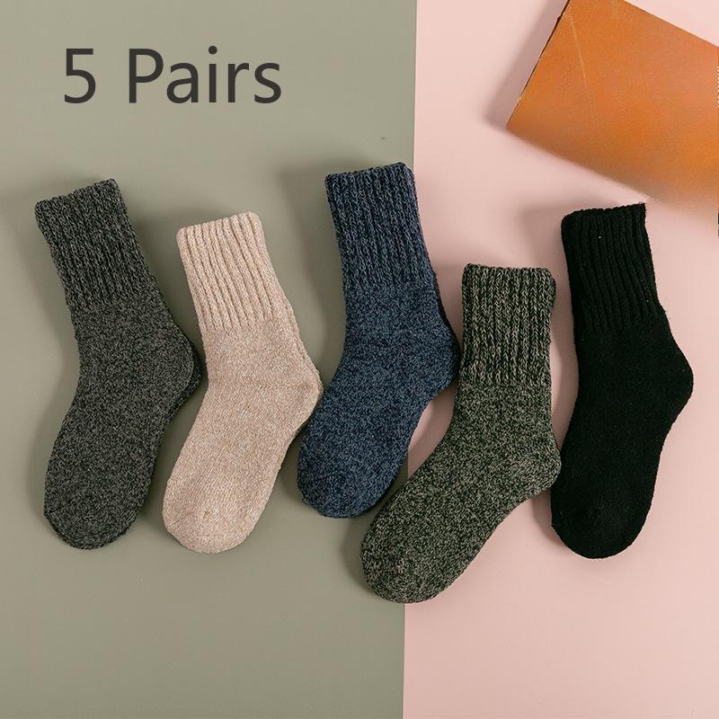 5 пар женских зимних толстых теплых однотонных шерстяных гольфов