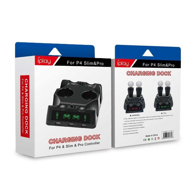 Зарядная станция для контроллера PS4, док-станция для быстрой зарядки контроллера движений PS4 VR Move со светодиодным индикатором, совместимая с PS4/PS4 Pro/PS4 Slim