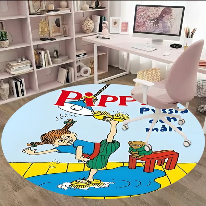 1pc Pippi Longstocking2 Print Round Carpet Chair Round Carpet Suitable for Bedroom Living Room Home Decorative Carpet