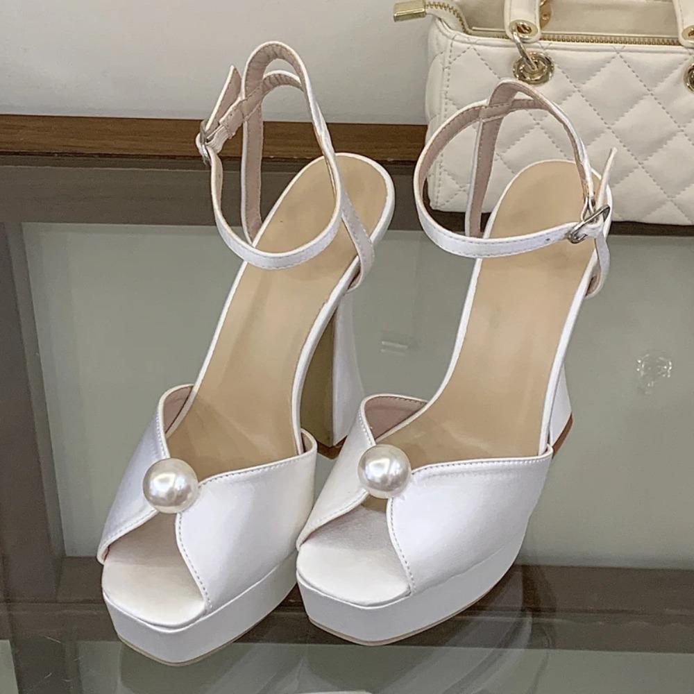 Pesstwei Fashion String Bead Peep Toe Platform Woman Sandals Ankle Buckle Strap Sexy High Heels Party Pumps Shoes Zapatos Mujer