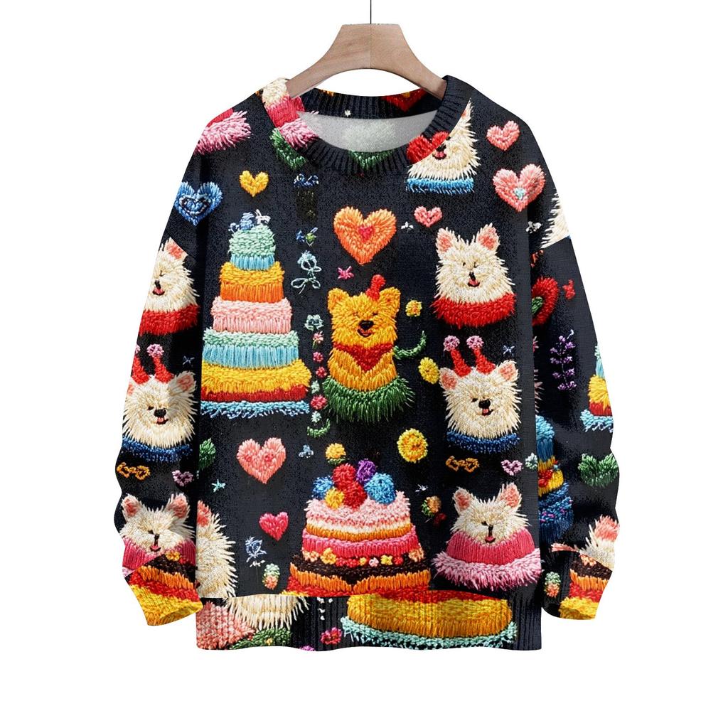 Детский модный свитер с круглым вырезом и длинным рукавом для мальчиков и девочек, вязаный свитер с милым принтом