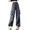 [Signifie] Ladies Cargo Pants Long Pants Pants Waist Elastic Sweatpants Plain Color Wide Cargo Pants Bottoms Stylish Spring Summer Autumn GY M