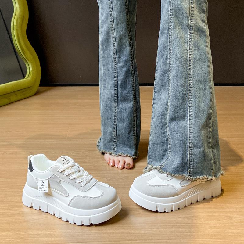 Кроссовки на толстой платформе для женщин, повседневная нескользящая обувь для ходьбы, удобные теннисные кроссовки из искусственной кожи, женские легкие спортивные туфли на шнуровке