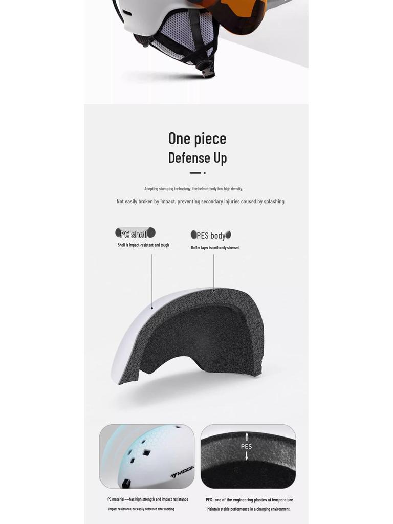 Универсальный горнолыжный шлем с защитными очками: Азиатский крой, ударопрочная конструкция, интегрированная форма для безопасности при езде на велосипеде и в горах.