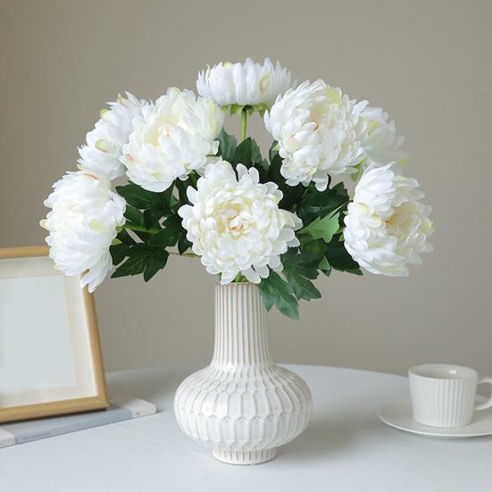 2 Pcs Artificial Chrysanthemum Stems Realistic Fake Chrysanthemum Faux Flower with Flexible Stem for Floral Arrangement Table Centerpiece