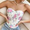 Women Bare Shoulder Y2K Crop Tops Printed Sleeveless Vest Woman Sexy Backless Slim Strapless Tank Tops Femme Fishbone Corset