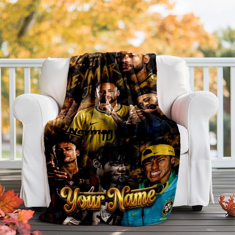 Customizable Brazilian football player Throw Blanket – Personalized Name, All-Season Cozy Snug Blanket, Machine Washable, Personalized Blanket