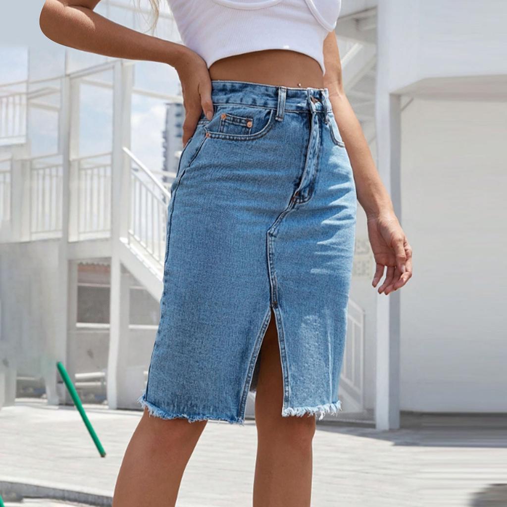 Женские модные джинсы средней длины с высокой талией, облегающие бедра, с разрезом, полудлинные