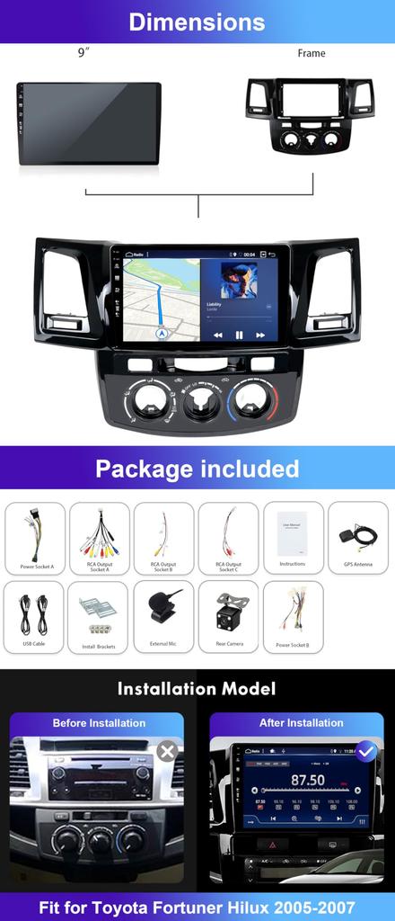 MISONDA IPS Android Автомагнитола Стерео для Toyota и Vigo с GPS Зеркало Бесплатная Камера и 9-дюймовый Fortuner, Hilux, Revo, 2005-2008 Навигация, CarPlay,