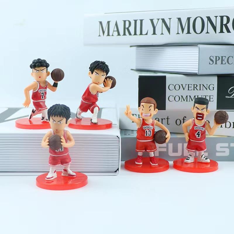 5PCS Slam Dunk Q Edition Sakuragi Hanamichi Ryukawa Maple Shobei Basketball Team Doll Handmade Ornament Car Decoration Toys