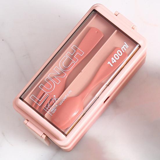 Ланч-бокс с отсеком, удобный для переноски, двухслойный, подходит для микроволновой печи, японский стиль, студенческая коробка для бэнто с вилкой и ложкой для ежедневного использования