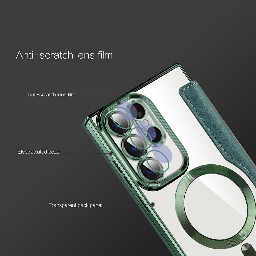 Чехол-картхолдер для телефона Samsung Galaxy S23 Ultra Кожа+ТПУ Блокировка RFID Магнитный чехол для телефона Совместим с MagSafe