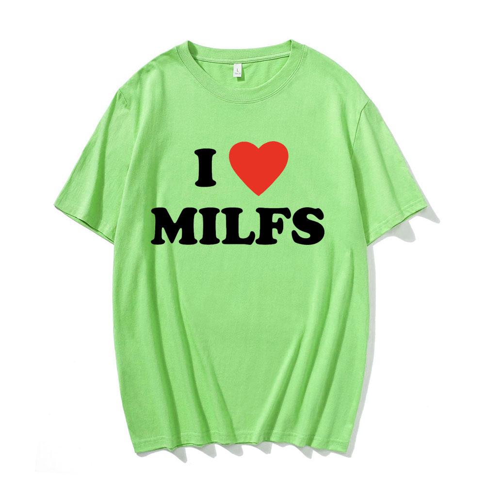 Модные Унисекс Футболки с Принтом I Love MILFS I Heart Hot Moms Мужские Женские Оверсайз Повседневная Футболка Харадзюку Футболка Стритвир