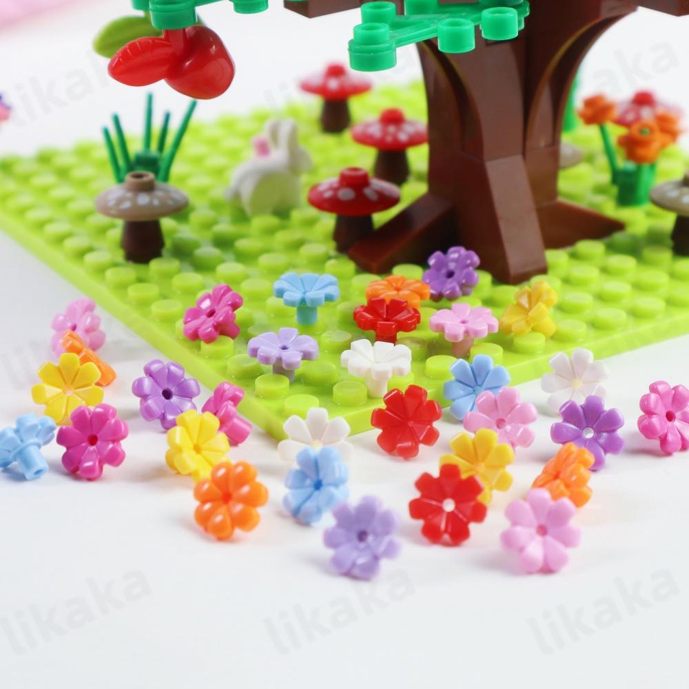 100 шт. MOC, красочные цветочные строительные блоки, сделай сам, красивые сады, кирпичи, игрушки, городской дом на дереве, сцена, растения, аксессуары для девочек