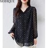 MODIQUE Spring Summer Plus Size New Women Loose Vintage Chiffon Dot Print Blouse Shirts Female Casual Oversize Long Sleeve V-Neck Top