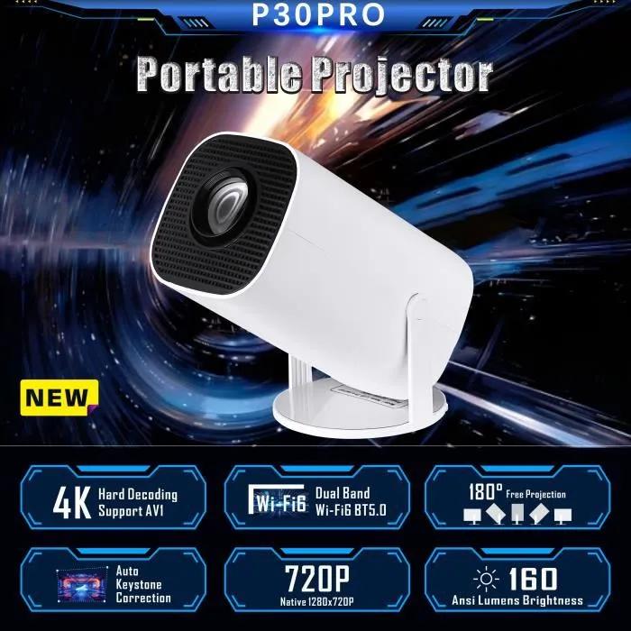 Мини-проектор 4K Native 720 с поддержкой портативного кинопроектора с регулируемым углом наклона, интеллектуальным видеопроектором с BT 5.0 WiFi6 EU Plug