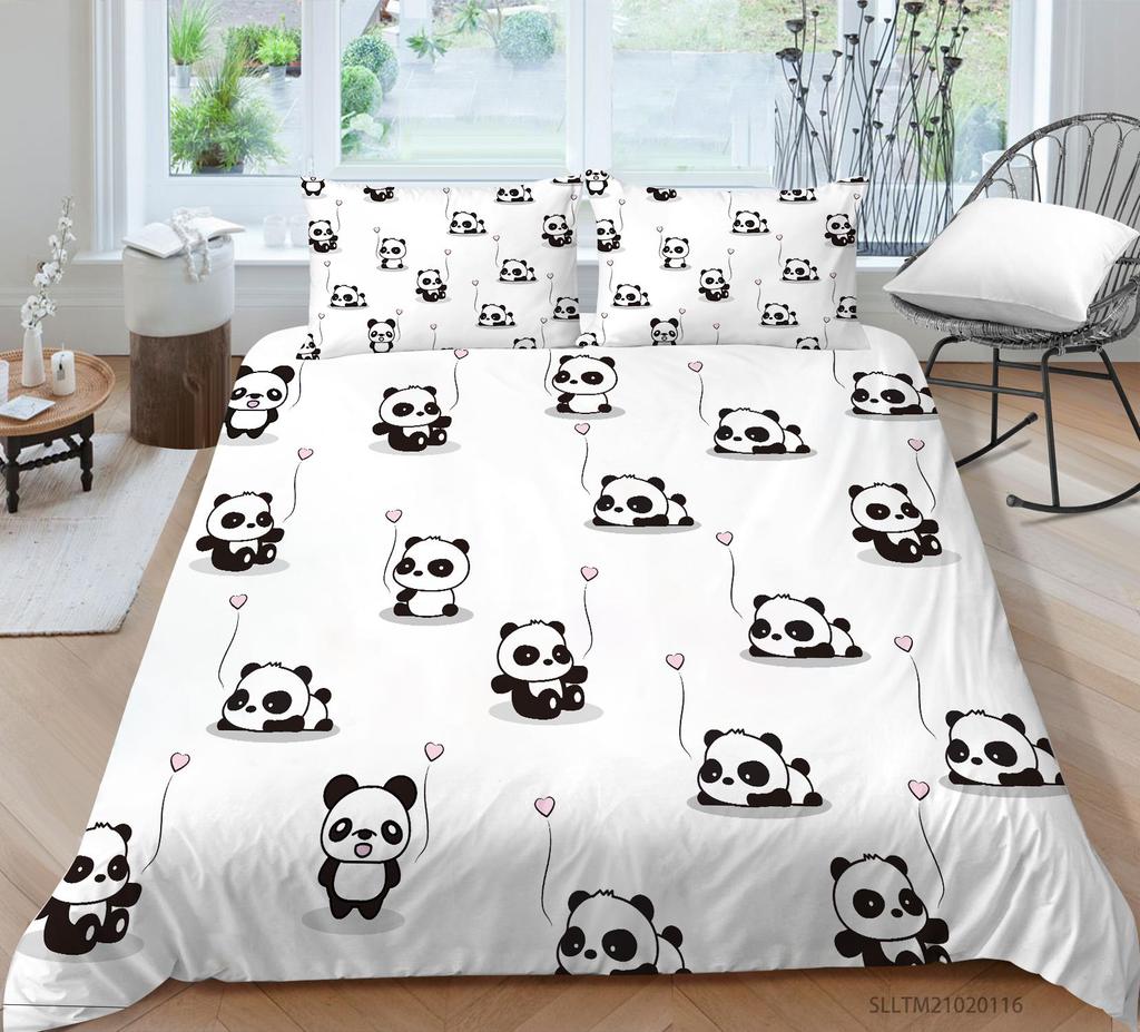 Lovely Giant Panda Printed Bedding Single Double Bed Full Size Pillowcase and Quilt Cover 2 or 3 Animal Patterns Comfortable Home Decoration