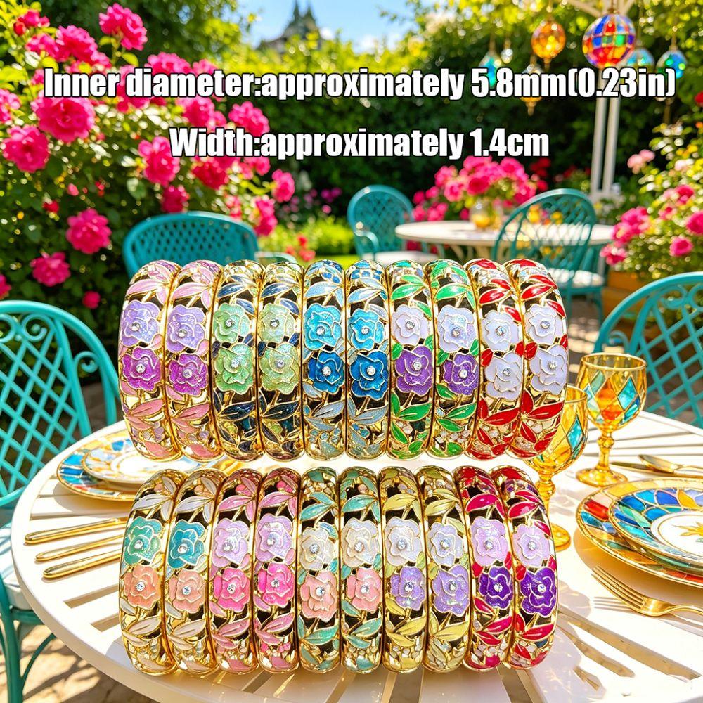 1.4cm Peony Filigree Flower Bangle Wider Women's Hand Bracelet Gifts for Women Girl