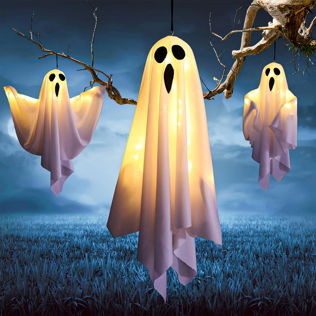 Spooky Ghost Halloween Decoration Waterproof Halloween LED Fabric Hanging Ghost Light for Lawn Garden Home Party Decor