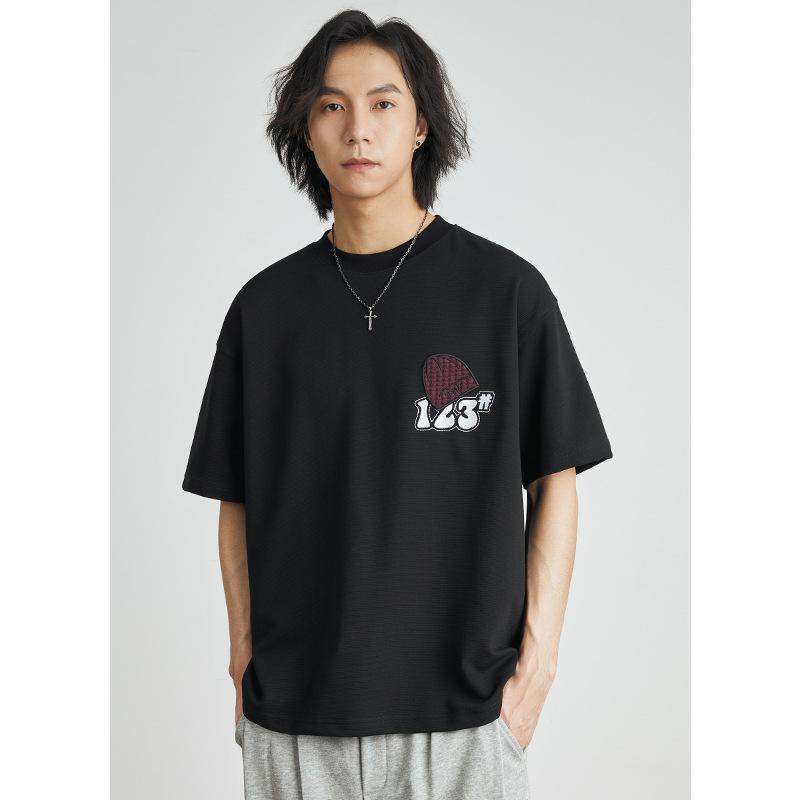 Мужская футболка с вышитым принтом из мультфильмов, модная брендовая модная футболка с короткими рукавами, летняя свободная тяжелая мужская и женская футболка с половиной рукавов в одном стиле