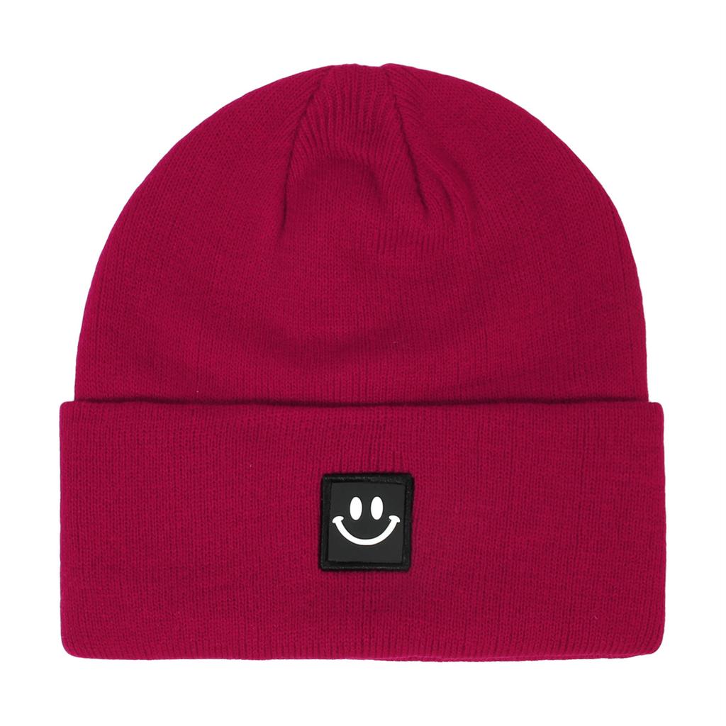 Women's Fashion Smiley Face Logo Hat Solid Color Knitted Hat Casual Outdoor Warm Beanie Men's Winter Hat