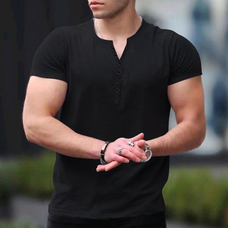 2023 Мужская новая модная однотонная футболка с коротким рукавом, повседневная спортивная футболка на пуговицах, модные леггинсы