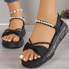 Новые летние модные элегантные повседневные сандалии на платформе, однотонные легкие шлепанцы с круглым носком и открытым носком на плоской подошве, НЕТ:А1028