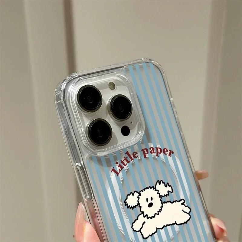 Милый мультяшный синий щенок Магнитный чехол для телефона для iPhone 17 16 15 14 13 12 11 8 7 Air Plus Pro Max X XR XSMax Мягкий прозрачный ТПУ чехол