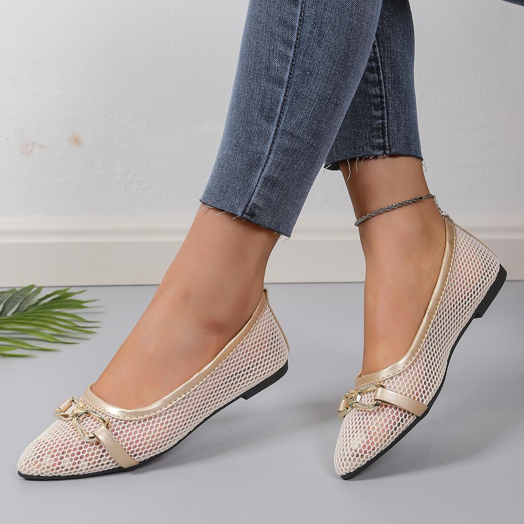 Весна Осень Новые Женские Балетки Дышащие Слипоны Лоферы Удобный Острый Носок Элегантные Повседневные Кроссовки