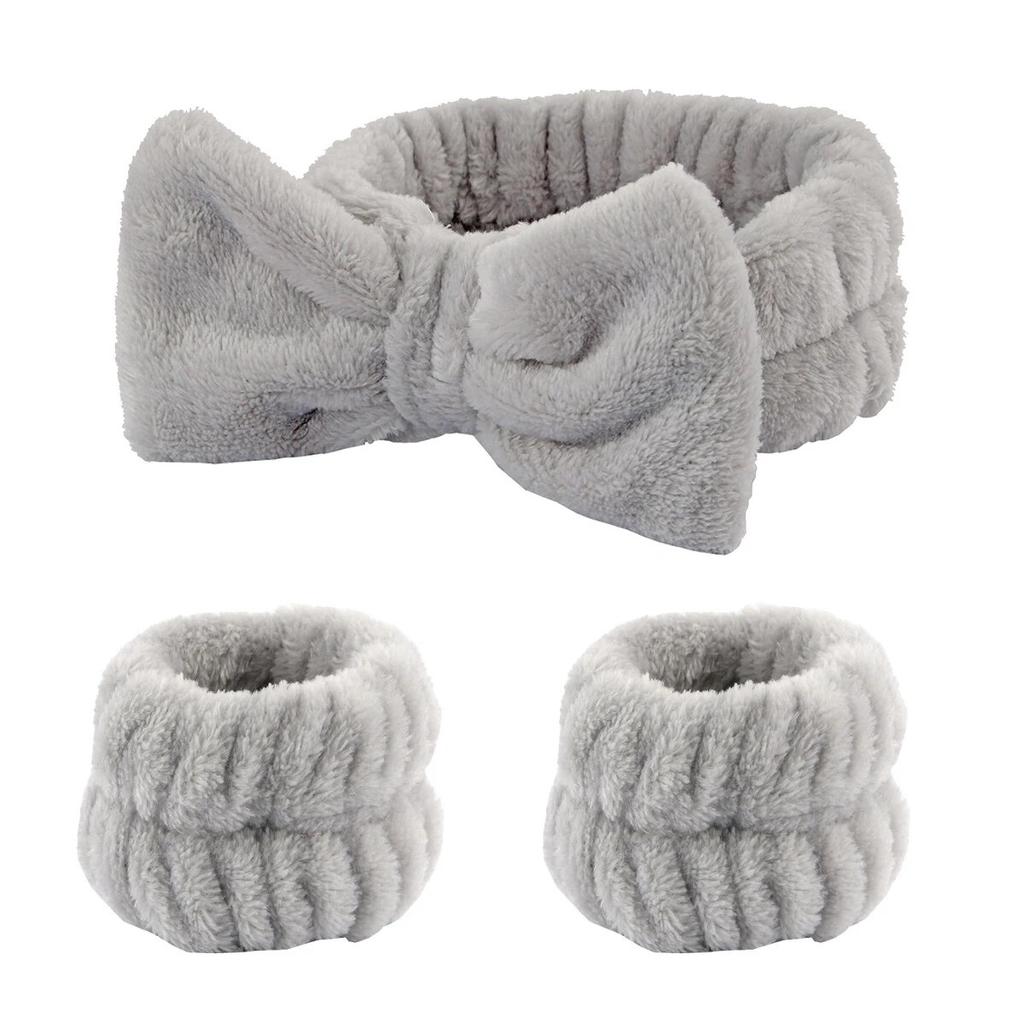 3 шт., повязка на голову с бантом, набор браслетов, эластичное мягкое полотенце для мытья лица, душа, макияж, йога, спортивная повязка на голову для ухода за кожей для женщин и девочек