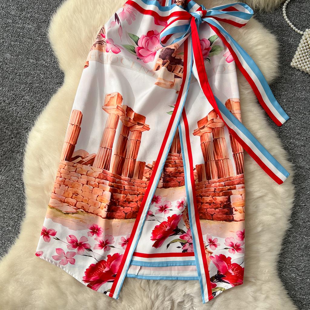 Летние женские дизайнерские винтажные принты на подиуме платья с коротким рукавом и шнуровкой, облегающие платья-карандаши для вечеринок