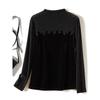 Gentle and Seductive Cotton Yarn Patchwork Top Women Half-high Collar Long Sleeve Gold Velvet Pullover Elastic T-shirt Stacked Base