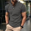 Летний мужской топ с V-образным вырезом, воротником-стойкой, короткими рукавами, облегающий, однотонный, мягкий, дышащий, средней длины, повседневный, формальный, деловой, S