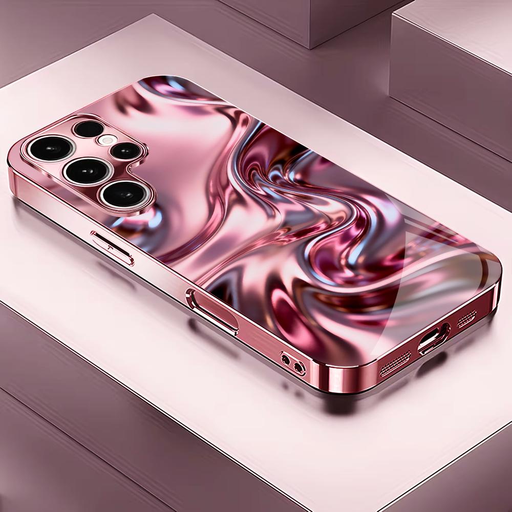 Металлическая розовая текстура Madam pink Стекло Чехол для телефона для Samsung Galaxy S26 S25 S24 S23 S22 S21 FE Ultra Plus Ударопрочный Женский