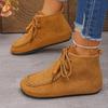 2025 New Women Ankle Boots Luxury Fashion Shoes Autumn Winter Round Headed Boots Solid Color Plush Comfortable Flat Shoes Women