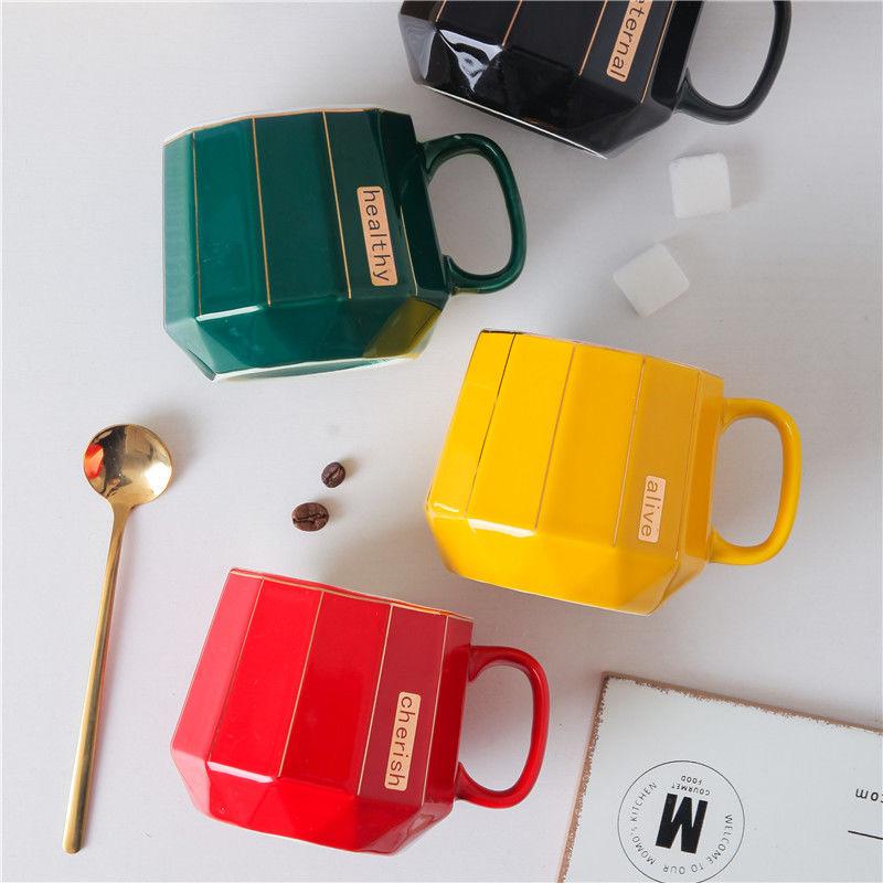 Раскрашенная в скандинавском стиле золотая кружка Кофейная чашка Сплошной цвет Керамическая чашка для воды Кофейная чашка Молочная чашка Чашка для завтрака